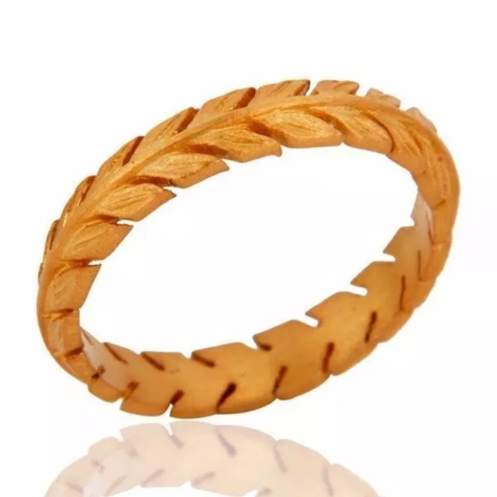 18K gold over silver leaf feather wedding band